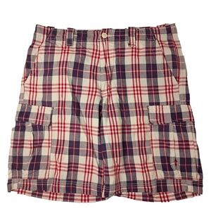 Vtg Ralph Lauren Polo Jeans Co Shorts‎ Mens 36 Plaid Cargo y2k Baggy Patriotic